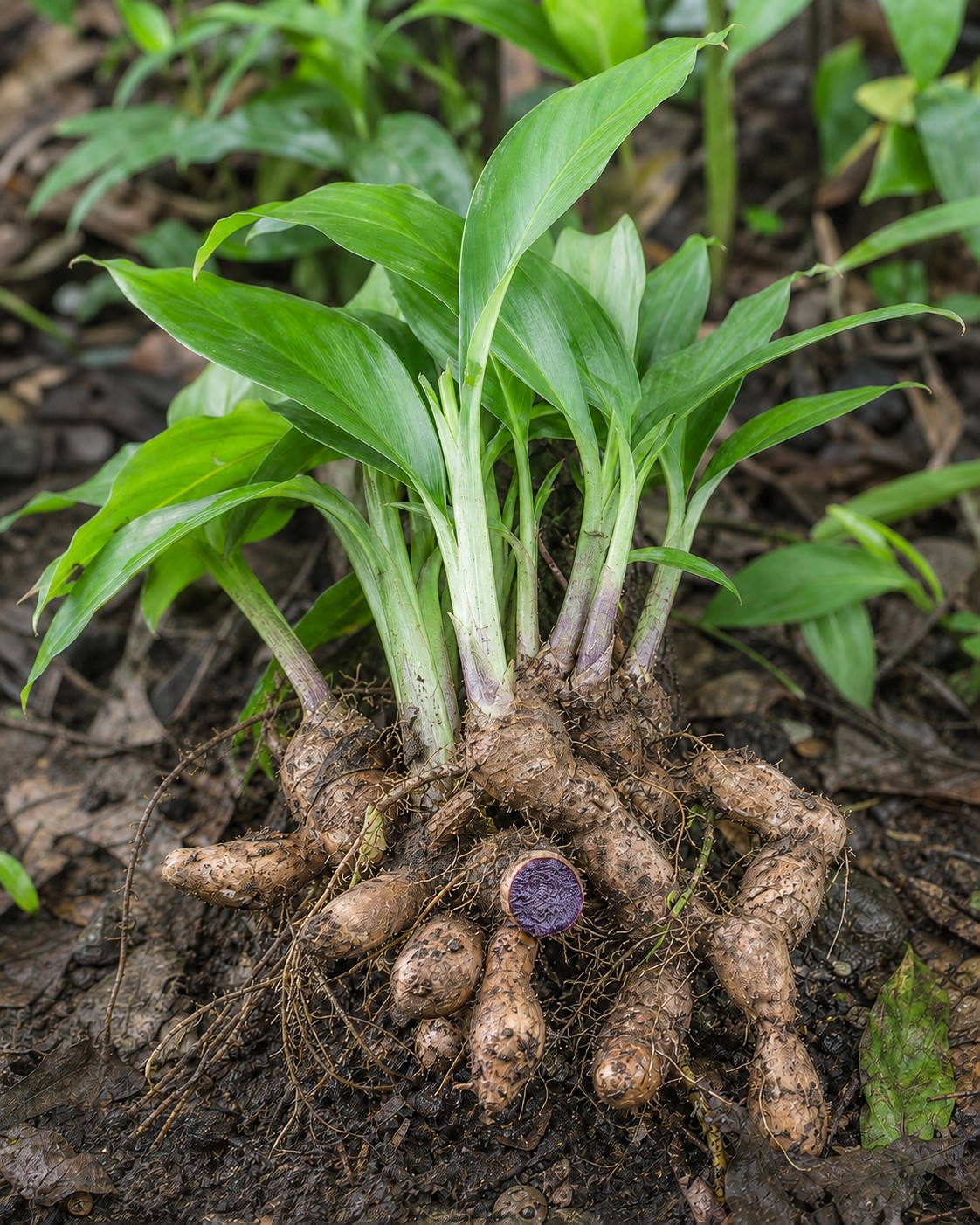 Black ginger plant and rhizome