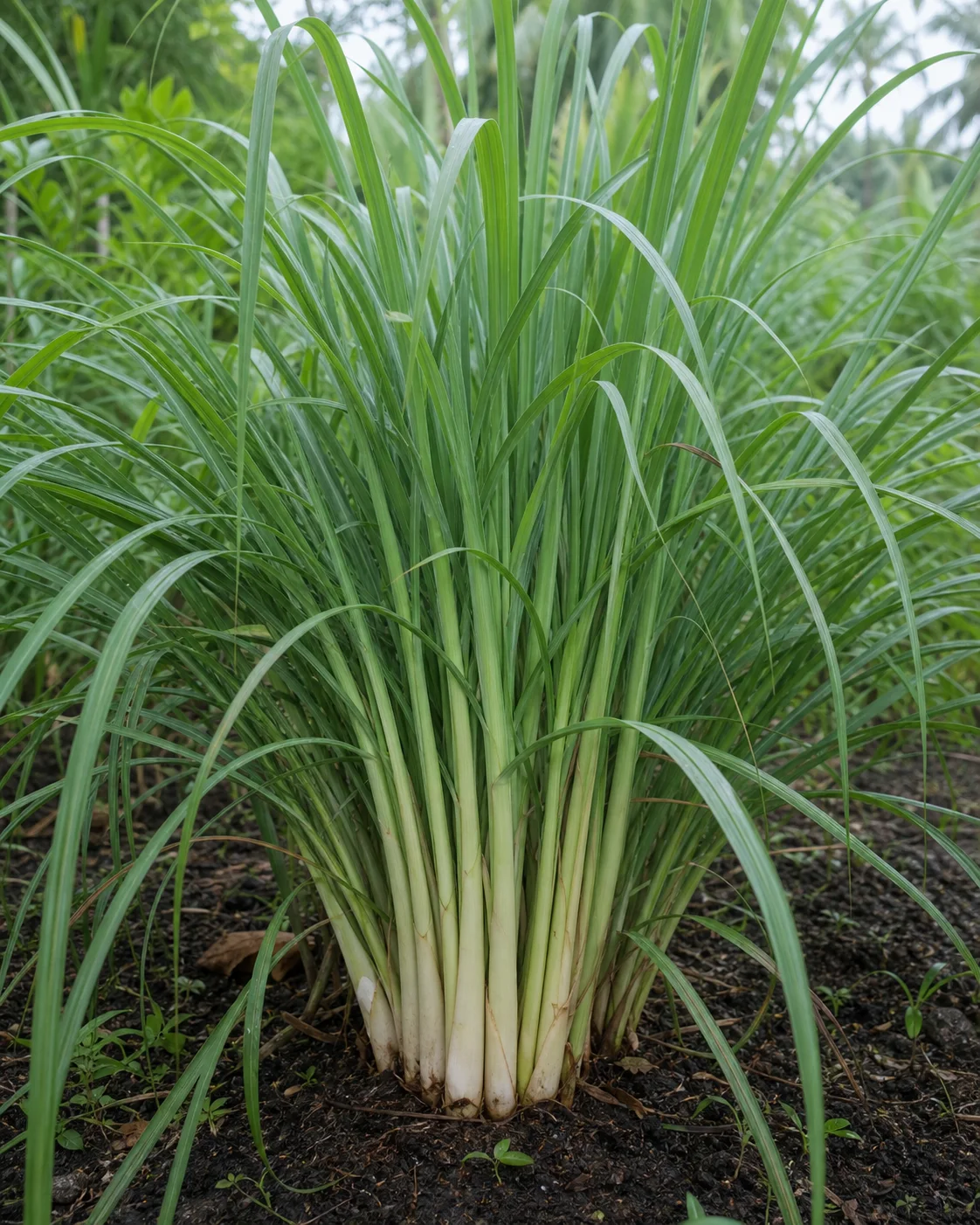 Lemongrass clump with long green leaves