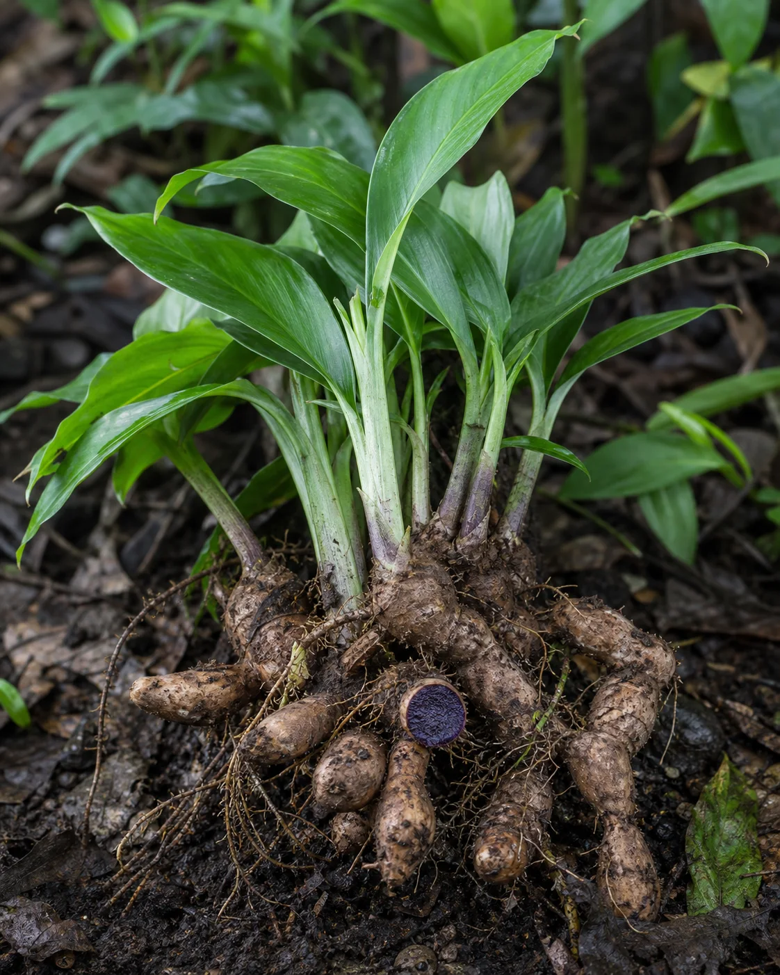 Black ginger plant and rhizome