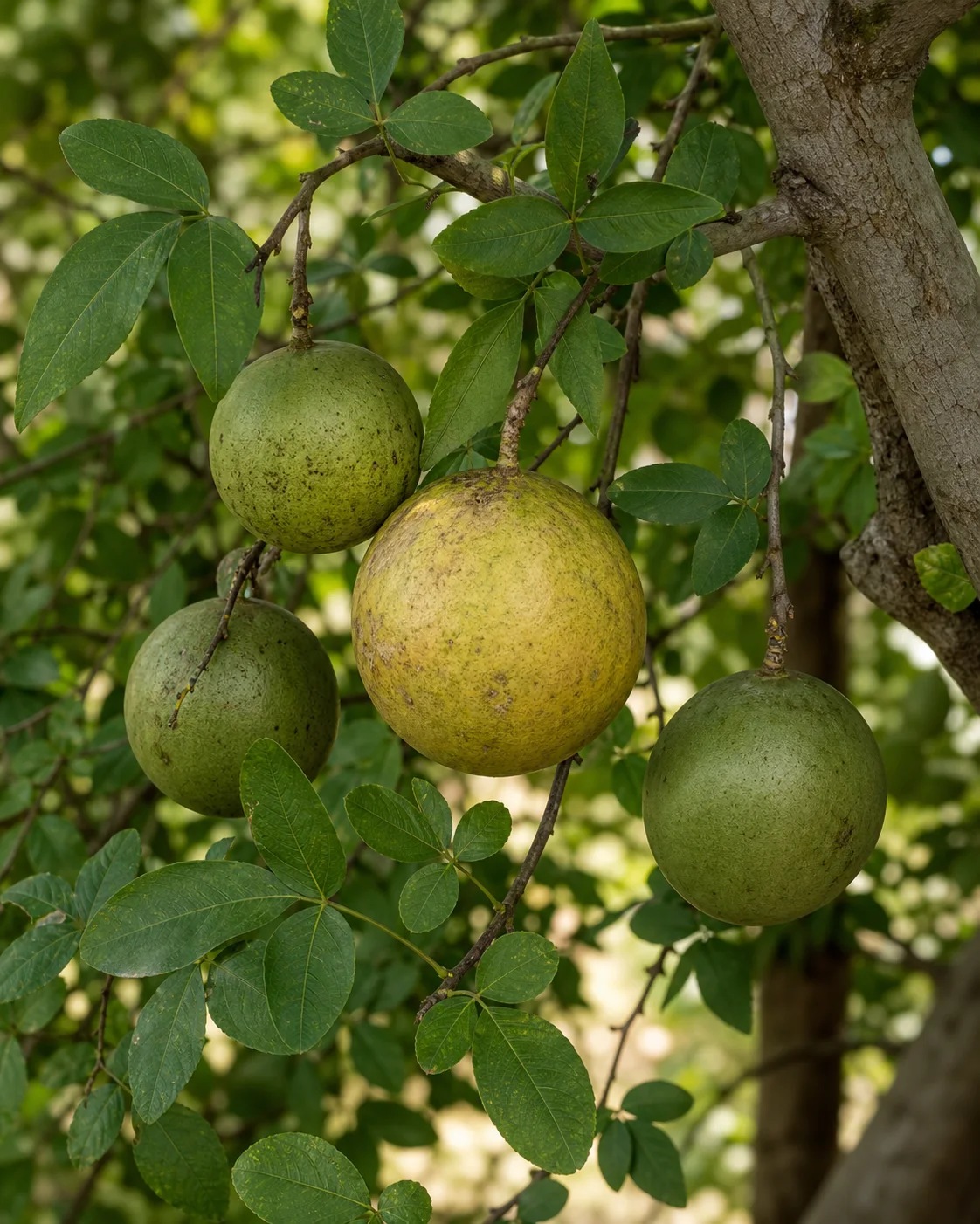 Bael tree branch with fruit